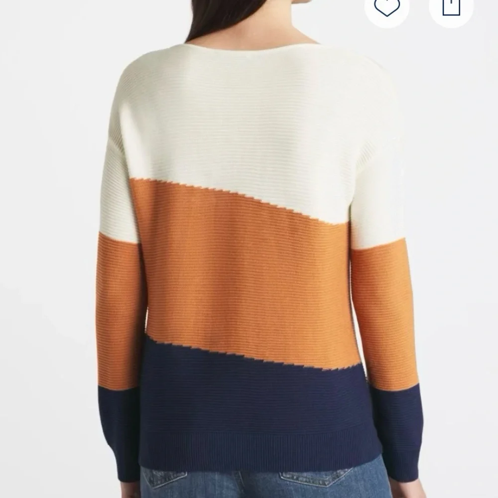 Cream and Orange Crew Neck Colorblock Sweater - Picture 2 of 5